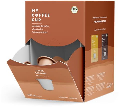 My Coffee Cup MEGA BOX CAFFÈ CARAMEL BIO-Kaffee Kapseln 100 Stück | Für Nespresso®³ Kapselmaschinen, 100% heim- und gartenkompostierbar, 0% Aluminium