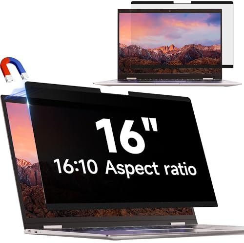 IPROKKO Magnetic Privacy Screen - 16 Inch for Hp/Dell/Acer/Lenovo/ThinkPad/Asus/Sony, Removable Laptop Privacy Shield, Anti Blue Light Glare Filter
