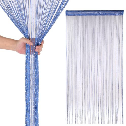 Trimming Shop Tende a fili glitterate, divisorio per stanze, frange, tenda con nappe per porte, finestre, porte, decorazione per la casa, decorazione per eventi, 200 cm x 100 cm, blu reale