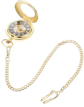 JEWEDECO Vintage Mechanische Taschenuhr mit Kette Vergoldet Zinklegierung Römische Ziffern Leicht Dekorativ Geschenk zum Vatertag