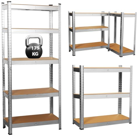 Garage Shelving Units,5 Tier Shelving Unit Garage Shelves Storage Shelf Heavy Duty Shed Storage Racking Shelf Metal Boltless for Warehouse Workshop Office (Silver, 90X40X180)
