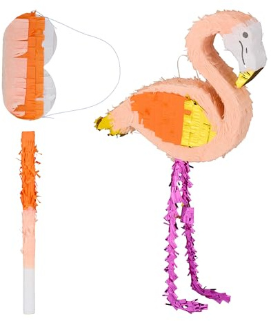 Relaxdays Piñata en Forme de Flamant Rose, avec bâton et Masque, à remplir, HLP : 81 x 44 x 8 cm, Multicolore