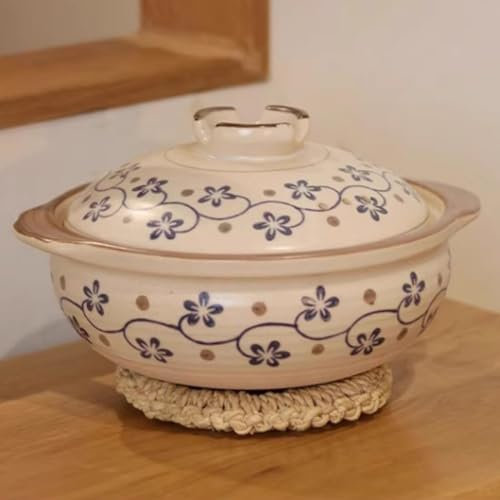 UPWONEC Pentola Di Grespa, Casseruola Per La Casa, Zuppa Di Stufato, Pentola Di Zuppa in Ceramica Porridge, Pentola Di Vite, Adatto Alla Cottura Del Riso Argilloso,2l