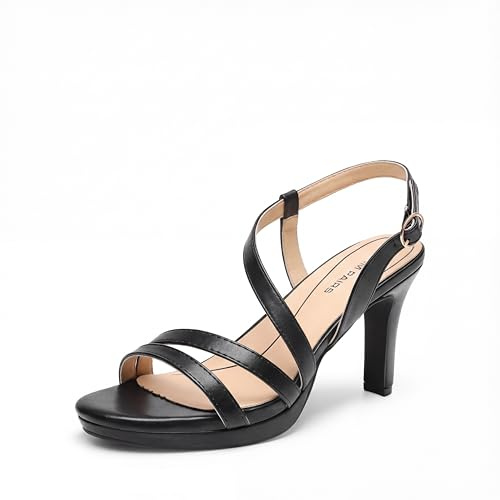 DREAM PAIRS Women's Platform Strappy Heels High Heeled Sandals Open Toe Comfortable Dressy Shoes with Adjustable Ankle Strap,Size 5,Black-Pu,DWUMHS2506