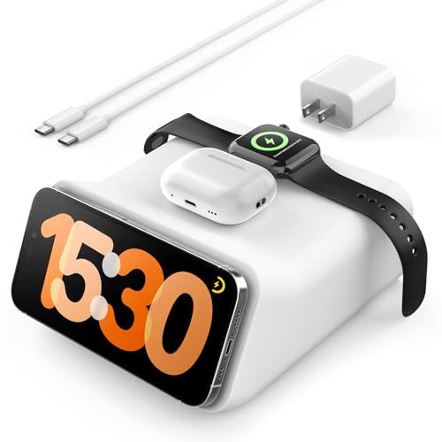 TOPGO 3-in-1 Wireless Charging Station für iPhone 16/15/14/13/12, schnelles 15W magnetisches drahtloses Ladegerät mit 30W Adapter für Apple Watch Ultra, AirPods, kompatibel mit MagSafe.