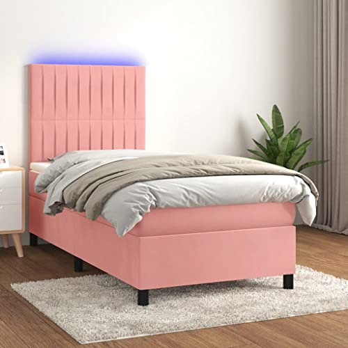 Iiaky Boxspringbett mit Matratze & LED Bett Mit Bettkasten Bett Boxspringbett Betten Boxspringbett Mit Matratze Rosa 90x200 cm Samt // 3136226