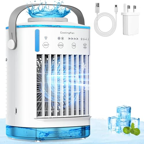 Portable Air Conditioner Cooling Fan,4-Speed Wind,700ml Water Tank,2-8H Timer,2 Mist&7-Color Night Light Evaporative Air Cooler Personal AC For/Bedroom/Desk/Room/Tabletop