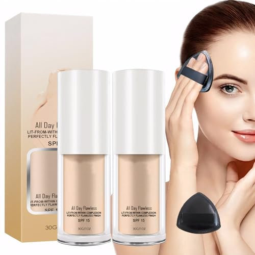 2 Stück Farbverändernde Foundation für Reife Haut Color Changing Foundation Farbwechselnde Foundation 30 ML Nude Concealer Universal Shade fFür Alle Hauttypen SPF15 Langanhaltendes Make-Up