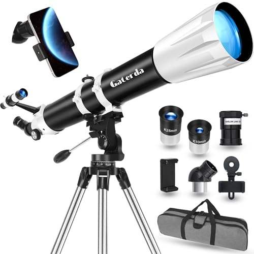 Gaterda Telescopio Astronomico, 90 mm Apertura 900mm Rifrattore Telescopio Astronomico Professionale per Adulti e Principianti - con Borsa, Treppiede, Adattatore per Telefono