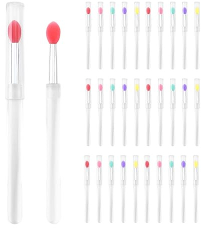 Huakaile Lot de 30 pinceaux à lèvres en silicone avec capuchon, applicateur de baume à lèvres réutilisable, applicateur de fard à paupières en silicone pailleté pour application d'huile, rouge à