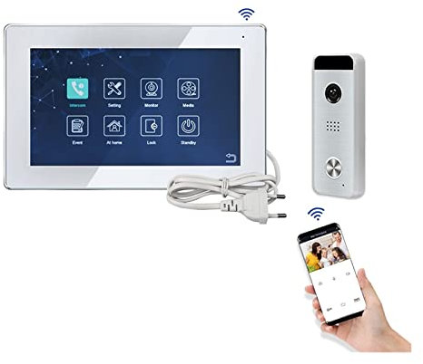 Trådlös videodörrklockakamera, 10 tum Tuya Video Intercom for hemmet Touch Screen Dörrtelefon Flerspråkig videodörrklocka med fjärråtkomstkontroll för hemsäkerhet(J-B6-M121WA)