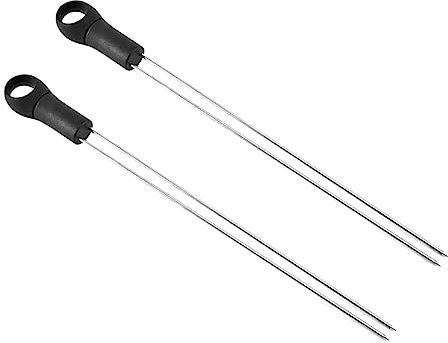 Hemobllo 6piezas Brochetas De Barbacoa De Acero Inoxidable Reutilizables Con Mango De Plástico Tipo Tenedor Para Carne Para Barbacoas Al Aire Negras