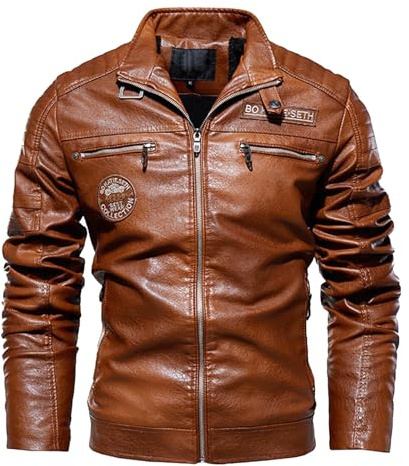 Giacca Pelle Moto Uomo, Elegante Vintage Giacche in Pelle Casuale Sottile Slim Fit Giubbino Primaverile Bomber Corto alla Moda Giubbotto Giubbotto Moto Uomo Estivo Giacca Antivento Chiodo Pelle Uomo