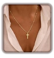De Amo Sara Cross Necklace for Women, Dainty 14K Gold Plated Cross Pendant Simple Long Necklaces for Women, Christian Faith Necklace Trendy Gold Jewelry Gifts for Easter