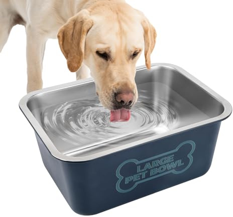 Lonepetu 3 Gallons Large Dog Water Bowl, Stainless Steel Metal Dog Bowls, Large Capacity Pet Food Bowl Water Dish for Indoor and Outdoor Universal for Medium to Giant Dogs Blue