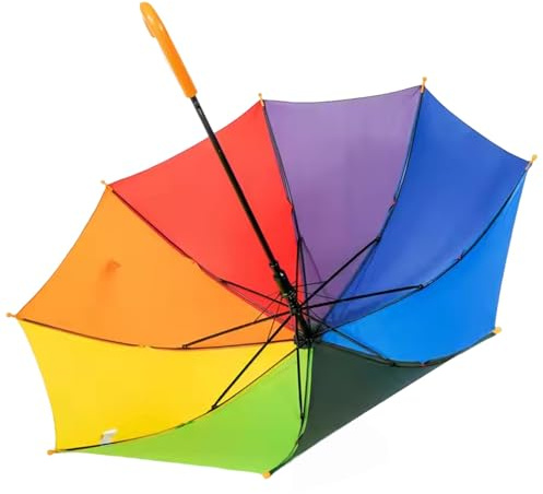 Meichoon Kinder Regenbogen Regenschirm starker Fiberglasrahmen 8 Streben leicht wind- und regensicher einfach zu öffnen und zu schließen J-Haken-Griff tragbar für draußen Orange