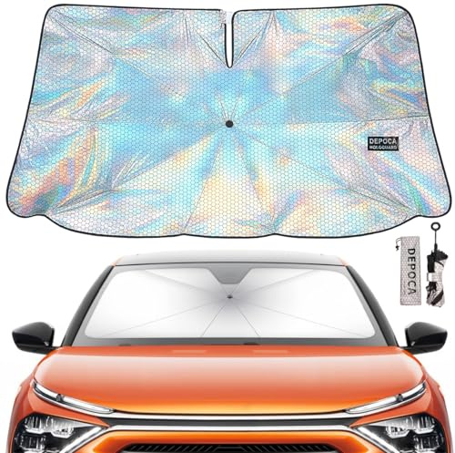 Pare Soleil Voiture Pare-Brise Avant 125x65cm, Parapluie Pare Soleil Pliable, Protection UV & Chaleur, Idéal pour Compactes
