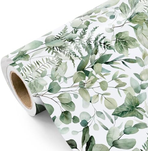 RUSPEPA Rotolo Di Carta Da Regalo Con Foglie Di Eucalipto - Mini Rotolo - 43,2 Cm X 5 M - Carta Da Regalo Verde Perfetta Per Compleanni, Matrimoni, Addio Al Nubilato