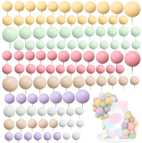 Ball Cake Topper Decorations, 108 PCS Round Ball Cake Toppers, Baking Cake Decorations for DIY Wedding Party Birthday Decorating(6 Colors)