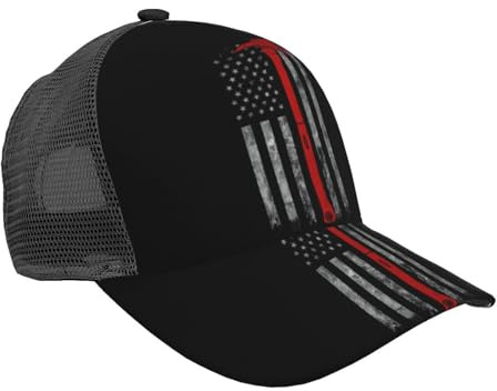 Yyoretp Klassische Baseballkappe mit Netzrückseite, Feuerwehr-Axt, rote Linie, Flagge, für Sommer, Schirmmütze, verstellbar, Unisex, für den Vater