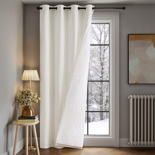 MIULEE Thermovorhang Samt, Kälteschutz Wärmevorhang, Weiß, 132x225cm 1er | Doppellagiger Samt-Thermovorhang mit Gestepptem Futter, Blickdicht, Kälteschutz für Haustüren im Winter