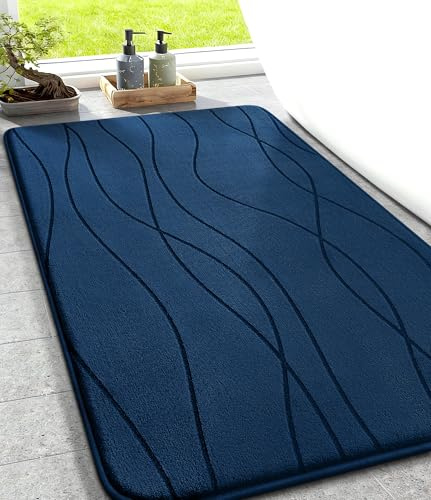 chakme Badezimmerteppich, 50x80cm Dunkelblau Badematte rutschfest | Memoryschaum Duschvorleger, Waschbar Badvorleger, Wasserabsorbierend Badteppich