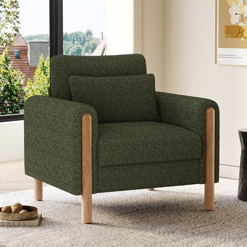Rosebibi Moderne Armlehnenstuhl mit Dickem Kissen, Bequemer Einzel-Sessel mit Weicher Polsterung, Relaxsessel für Wohnzimmer, Büro oder Schlafzimmer, Komfortabler Sessel (Grün)