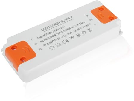 Transformador LED de 12 V y 24 W, Transformador para fuente de alimentación LED, Transformador compacto y extremadamente fino de bajo voltaje constante para lámparas, focos y tiras de bajo voltaje.