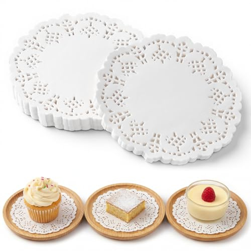 300 Stück Tortenspitze Klein, 9 cm Runde Tortenpapier, Papierdeckchen Spitzen-Desserttabletts, Weiße Einweg Papierdeckchen für Kuchen, Desserts, Bastelarbeiten und Tischdekorationen