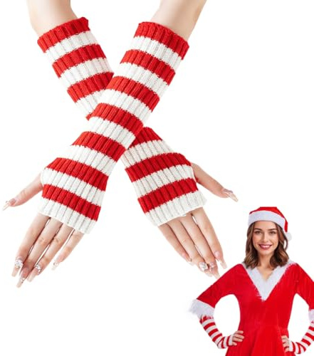 YAZWUR 1 Paar Handschuhe Lang Elegant Damen Satin Classic Abendhandschuhe für Classic Opera Party HalloweenKarneval Kostüm Karneval Valentinstag(rote und weiße Streifen)