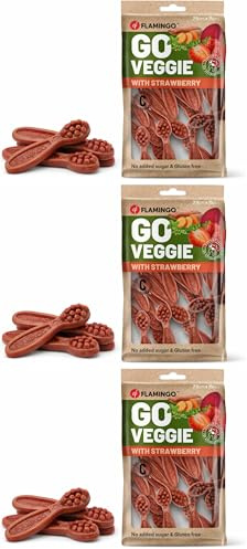 Bastoncini per cani – Snack Veggie Spazzolino con Fragola Rossa – 7,5cm – 120g – senza glutine – favorisce l’igiene dentale (Confezione da 3)