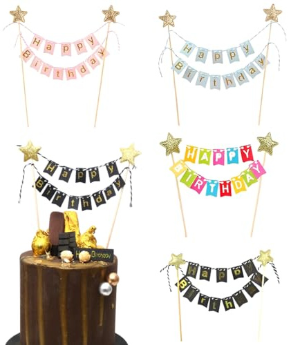 OIUAVYR 4 Stück Cake Topper Banner, Wimpelketten Happy Birthday, Kuchendeko Für Geburtstag, Tortenstecker Set, Schön Kuchentopper, Kuchen Dekoration, Mehrfarbig, Tortendeko, Geburtstagsfeier