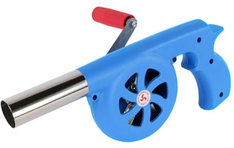 MAGICLULU Ventilateur Manuel de Barbecue Souffleur D'air Portable en Abs et Fer Bleu, Manivelle à Engrenages en Fonte, Accessoire Camping pour Allumage Charbon en Extérieur, Usage Maison