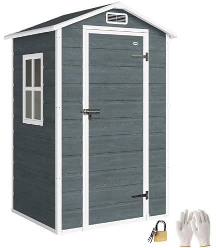 Outsunny Abri de Jardin en résine Effet Bois Plancher 128x104x196cm Gris