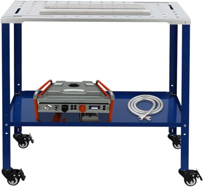 Welding Table 36''×18'', 2 Layers Mobile Welding Table, Steel Welding Workbench Table on Wheels, Portable Work Bench with Braking Casters, up to 1200 lbs, for Welding Shops, Home Workshops, Blue