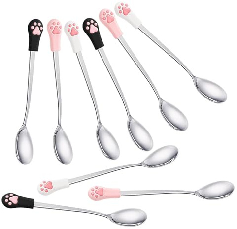 JEWEDECO 9 St Delars Husdjursmatskedset med Rostfri Stålskaft och Söt Tassdesign Små Skedar för Portionering av Hund Kattmat Idealiskt för Kontrollerad Matning och Enkel Rengöring Resa