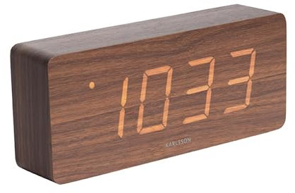 Karlsson Wecker Tube - Dunkles Holzfurnier, weiße LED - 21x9x4,5cm - Rechteck - Holzfurnier - Wecker für Schlafzimmer Weihnachtsdekoration - Geschenk für sie