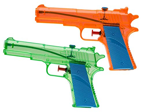 Idena 40112 - Wasserpistolen aus Kunststoff, 2 Stück, grün und orange, ca. 18 cm, für Kinder, perfekt für den Urlaub, am Strand oder Pool