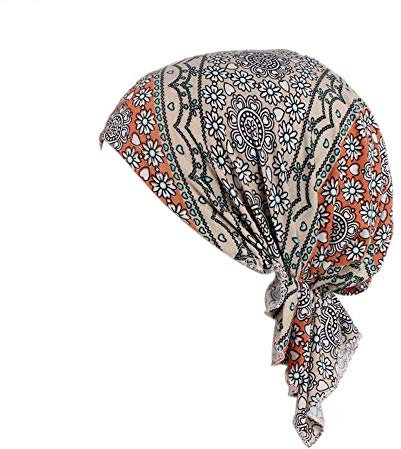 Locisne Women's Printed Head Scarf, Turban, Headwear, Chemo Beanie Scarf, Headwear for Cancer, Chemo, Hair Loss (grüner Blütenstaub ﻿)