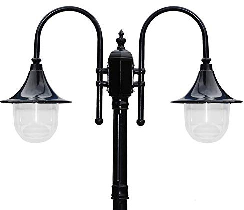 Strassenlaterne schwarz 2-flammig E27 Außen Aluminium und Acryl Lampenschirm Mastleuchte 230 cm hoch Wasserdicht IP44 Gartenleuchte Rasen Villa Landhau Sockelleuchte Wegeleuchte