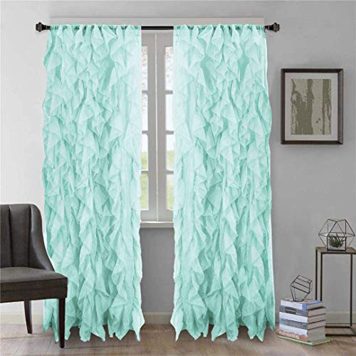 DiamondHome 2pc Cascade Shabby Chic Sheer Ruffled Curtain Panel (Sea Blue, 84 L Panel Pair)