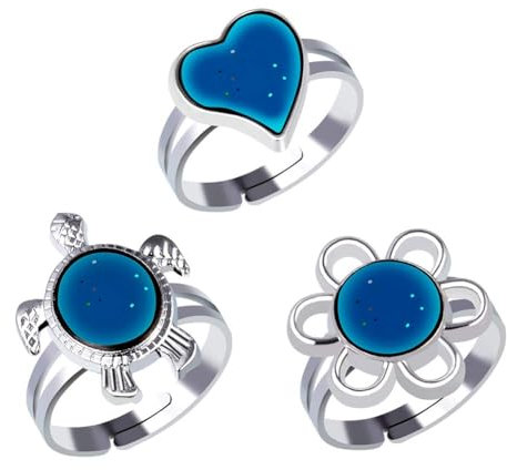 limewie 3 Stücke Farbwechsel Stimmungsringe, Einstellbare Farbwechsel Ringe für Damen Mädchen