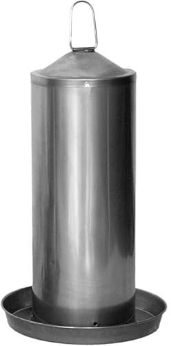 Suinga Trinkbecher für Hühner aus Edelstahl, Fassungsvermögen 5 Liter, Maße 25 cm x Höhe 38 cm.