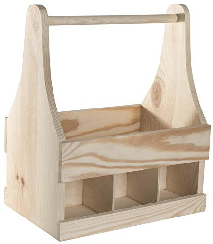 WooDeeDoo Wooden Beer Bottle Carrier – Holds 6 x 330–500 ml Bottles – Unfinished Pine Gift Crate for Men DIY Craft Home Bar Gifting or Event Display – Rustic Drink Box – 24 x 16 x 29 cm