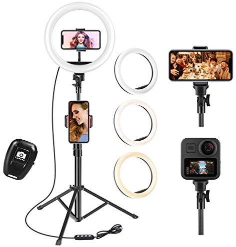 UPhitnis Ring Light, LED Lumière Anneau avec 63 Trépied, Anneau Lumineux Réglable avec 3 Modes d'Eclairage et 10 Niveaux de Luminosité Ring Light pour Maquillage