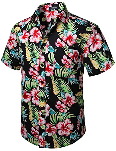 HISDERN Camicie Aloha Hawaiana Funky Manica Corta Tasca Anteriore Vacanza Estate Stampato Spiaggia Camicia Casual Hawaii S-2XL