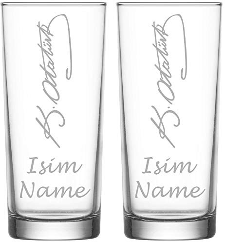 Raki Gläser mit Gravur Glas Raki Bardagi Bardak Rakigläser Atatürk Imza mit Name Isim isimli Hediye