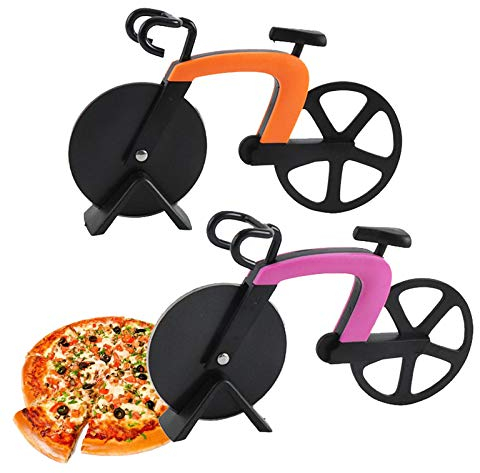 Cortador de Pizza Bicicleta Cortapizzas Con Rueda de cortador de pizza de acero inoxidable Cortador de Pizza de Acero Inoxidable Inoxidable Antiadherente Rueda de Pizza Cortador de pizza (2 Pcs)