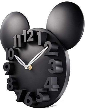 Lafocuse 3D Ziffern Maus Wanduhr für Jungen und Mädchen, Kinder Wanduhr Schwarz Deko, Uhren fürs Kinderzimmer Kindergarten Schule 32x28x5cm