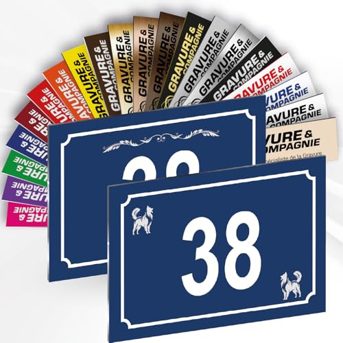 Hausnummer Schild – Dekorative personalisierte PVC Außenplatte mit gravierter Nummer & Motiv – Befestigung nach Wahl (Klebefolie oder Schrauben) – 15 x 10 cm (Blau + Design)